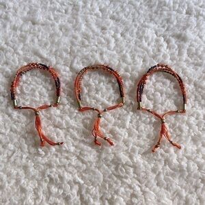 𝅺set OF 3- Multi Strand, Beaded Bracelet Orange, glass, Swarovski crystals